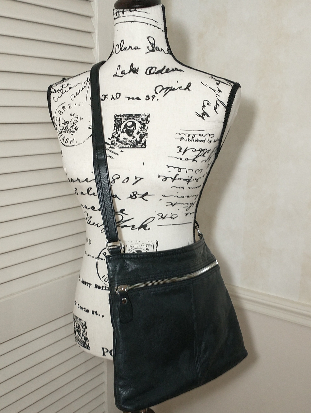 Margot Lorna Black Leather Crossbody Bag, Pebbled Leather, Grunge, Goth, Biker
